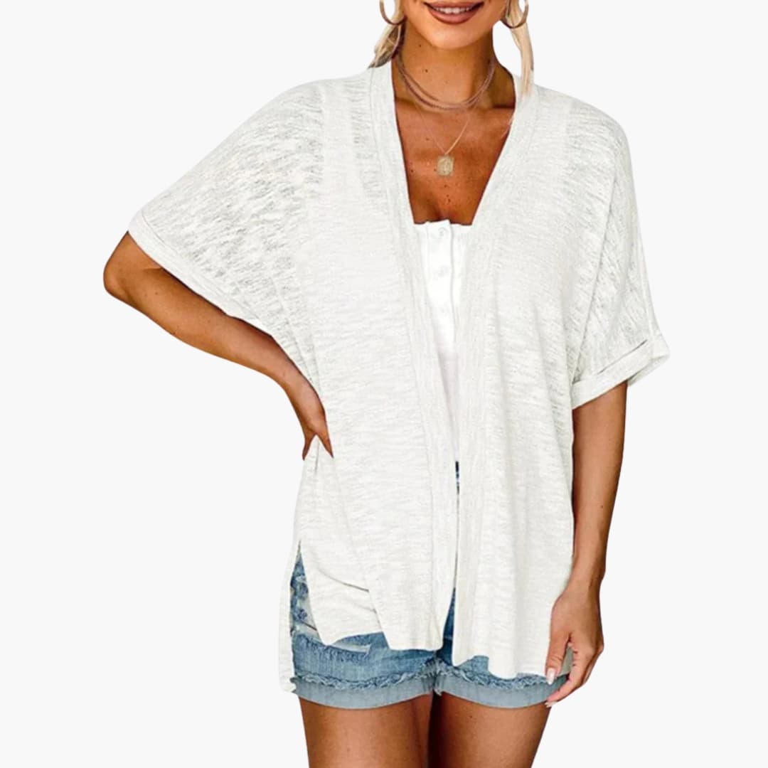 Women’s Open Front Cardigan with Short Sleeves - Layering Top