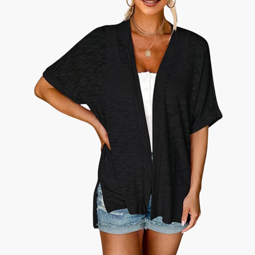 Women’s Open Front Cardigan with Short Sleeves - Layering Top