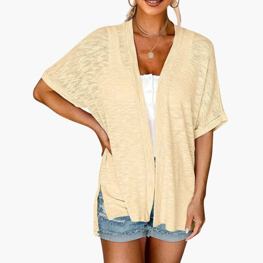 Women’s Open Front Cardigan with Short Sleeves - Layering Top