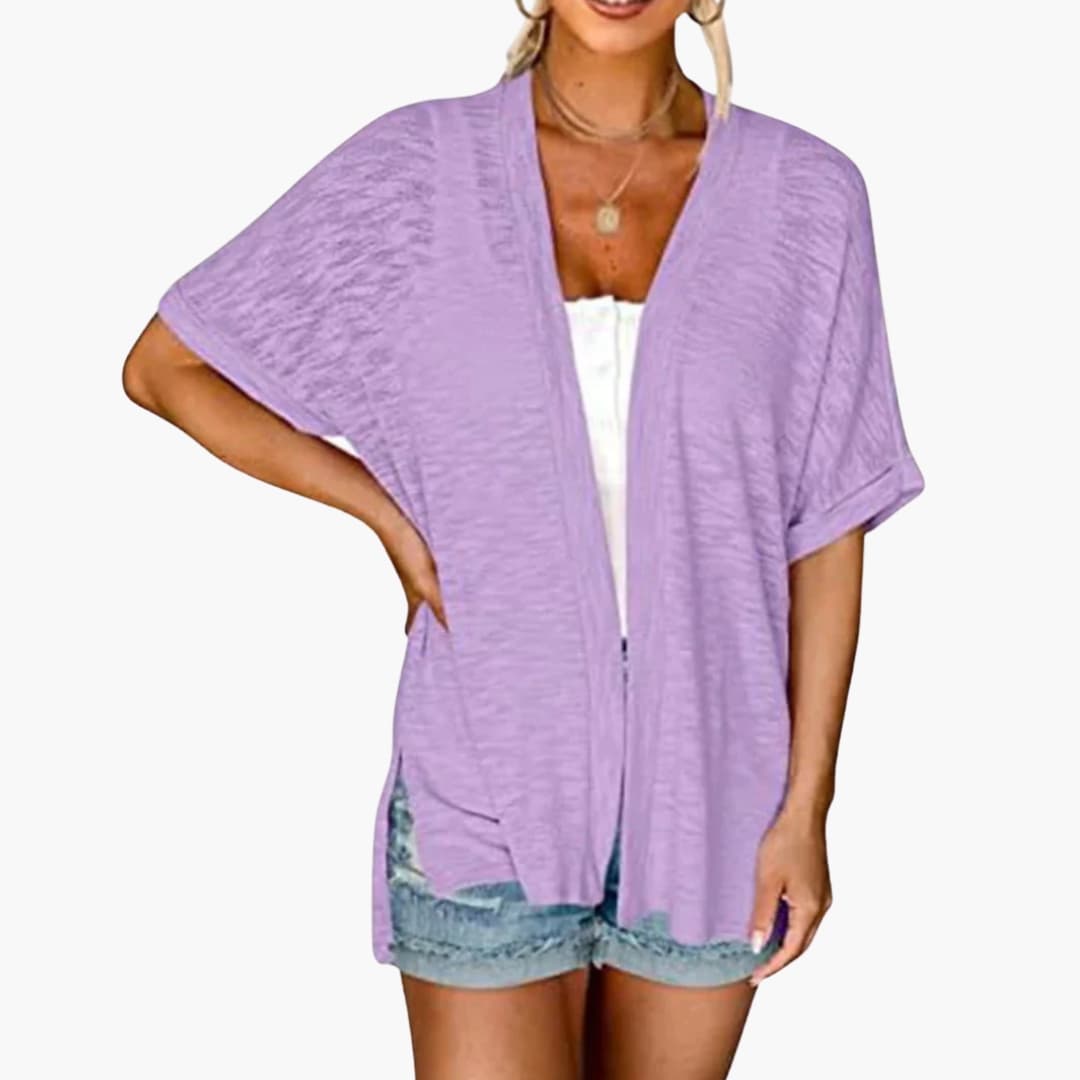 Women’s Open Front Cardigan with Short Sleeves - Layering Top