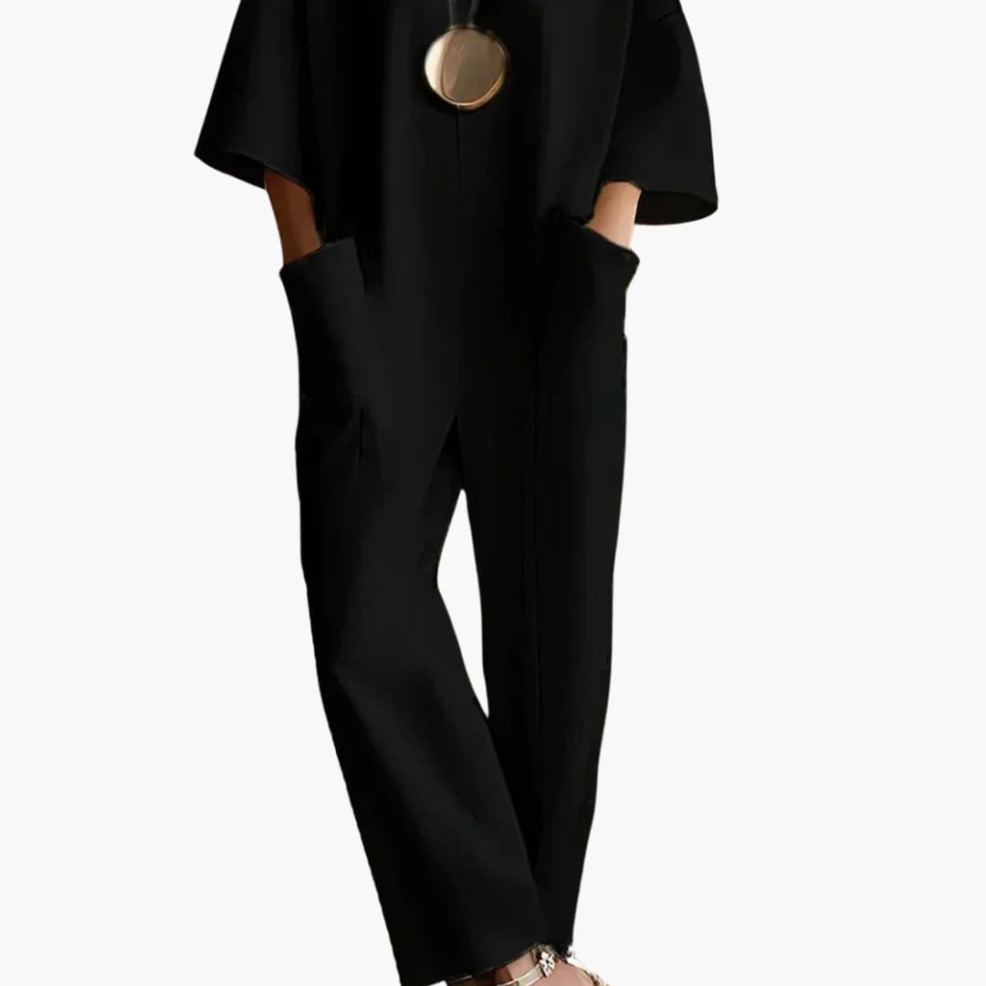 Women’s Short Sleeve Jumpsuit with Straight Leg Pants and Back Zipper