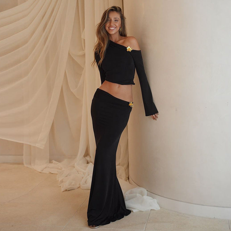 Angela | Women's One Shoulder Maxi Skirt Set