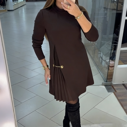 Stylish Long Sleeve Dress with Pleated Details