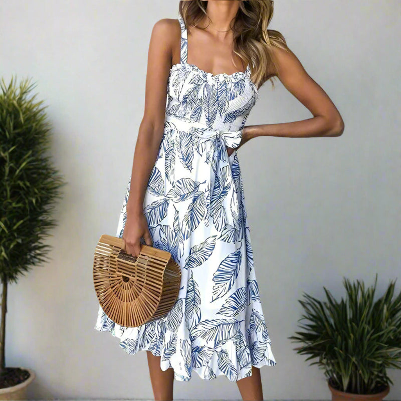 Spaghetti Strap Boho Backless Midi Dress