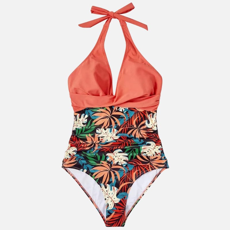 Tropical Twist Front Halter One-Piece Swimsuit