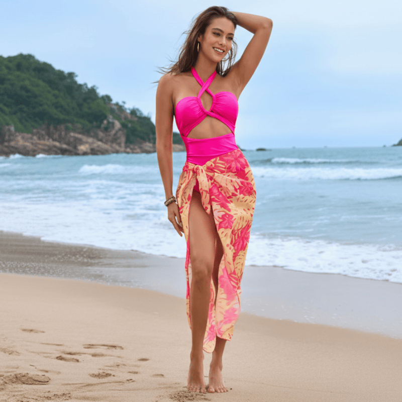 Hollow Out One Piece Monokini Swimsuit & Skirt Set