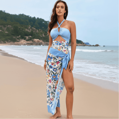 Hollow Out One Piece Monokini Swimsuit & Skirt Set