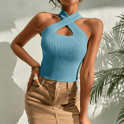 Criss Cross Halter Ribbed Crop Top