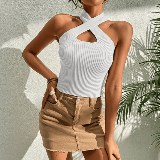Criss Cross Halter Ribbed Crop Top
