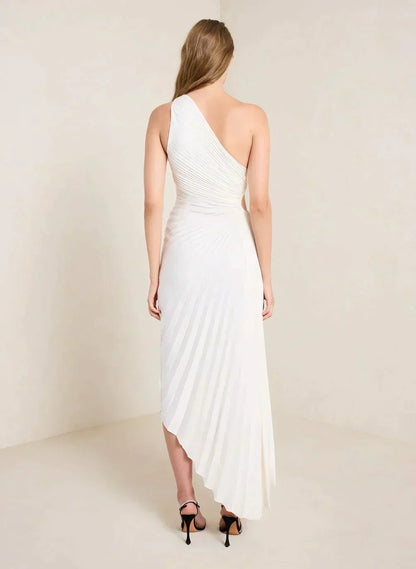 Sylviana - One Shoulder Pleated Midi Dress