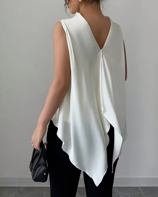 Women's Fitted Tank Top – Asymmetrical V-Back Design for Casual Wear