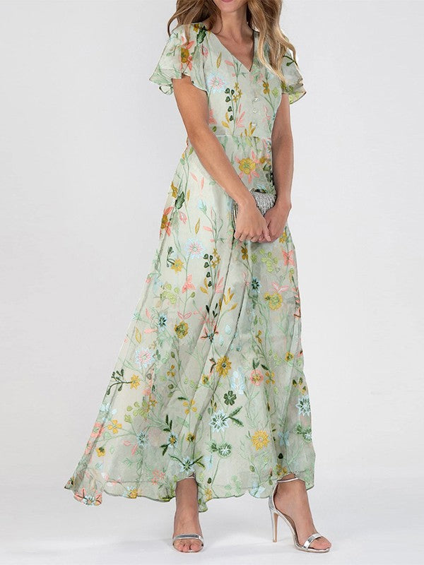 Charlotte | Women Floral Print V Neck Maxi Dress