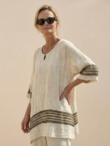 Paloma | Women's Casual Striped Wide-Leg Pants and Tee Two-Piece Set