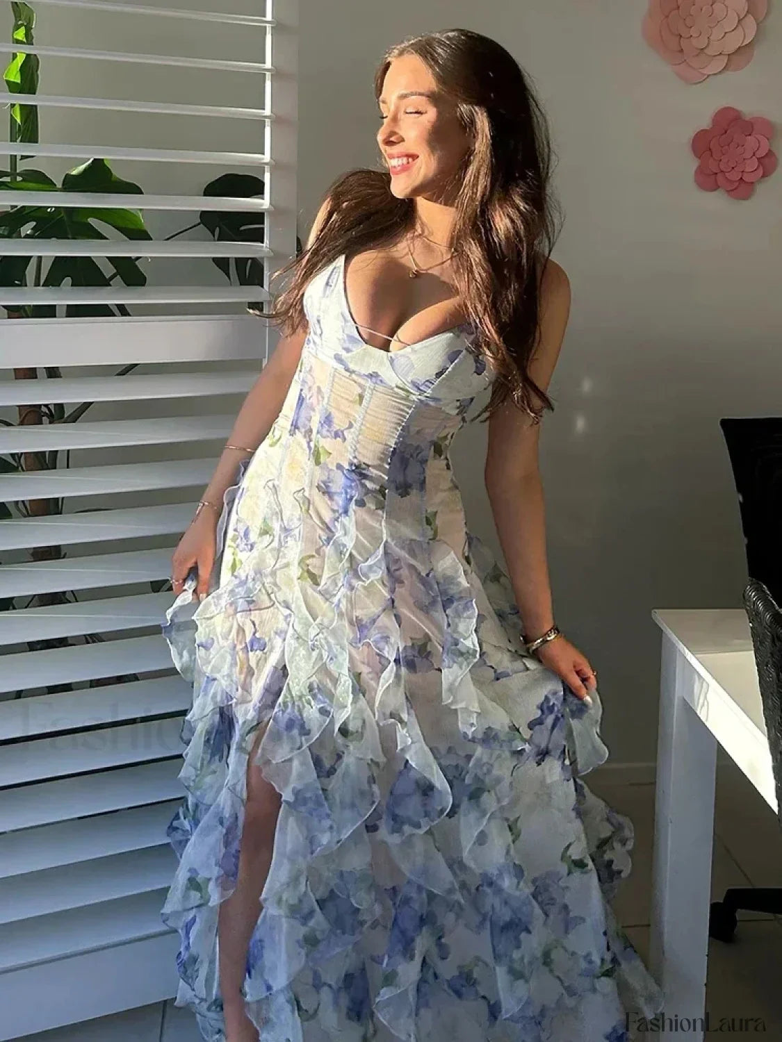 Colorful Spaghetti Strap Floral Dress