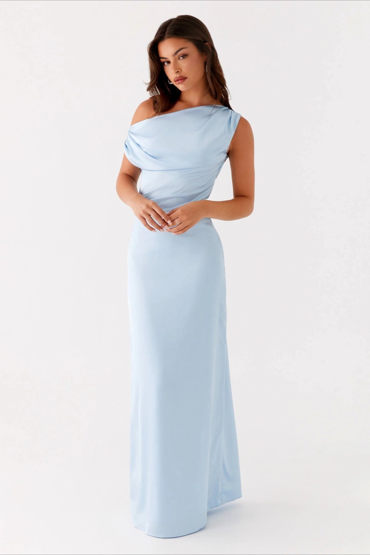 Solid Asymmetric Neckline Formal Dress