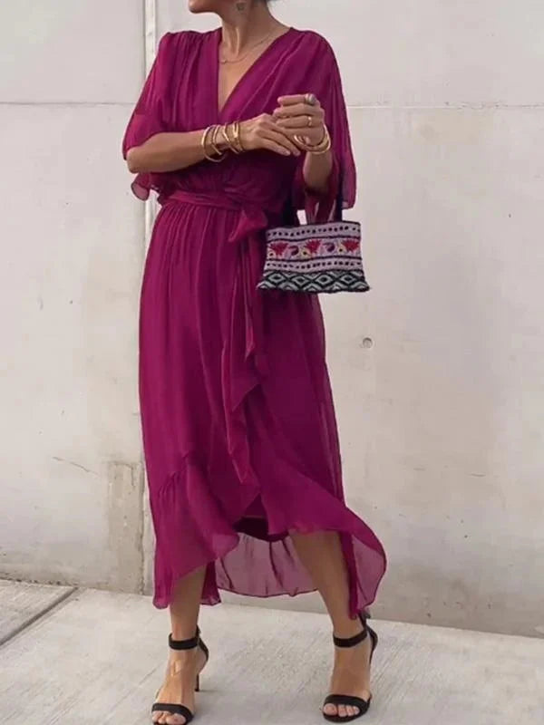 Whitney | Elegant Soft V-Neck Silk Dress for Women