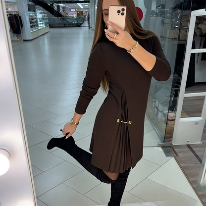 Stylish Long Sleeve Dress with Pleated Details