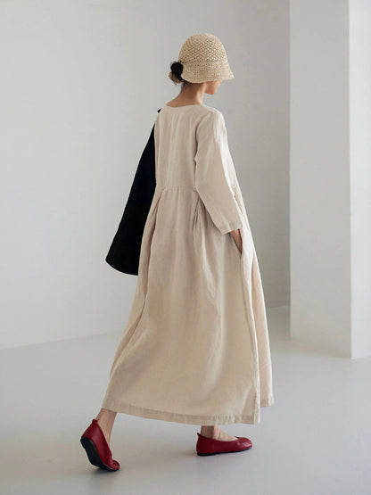 Ella - Loose Linen Dress with Side Pockets