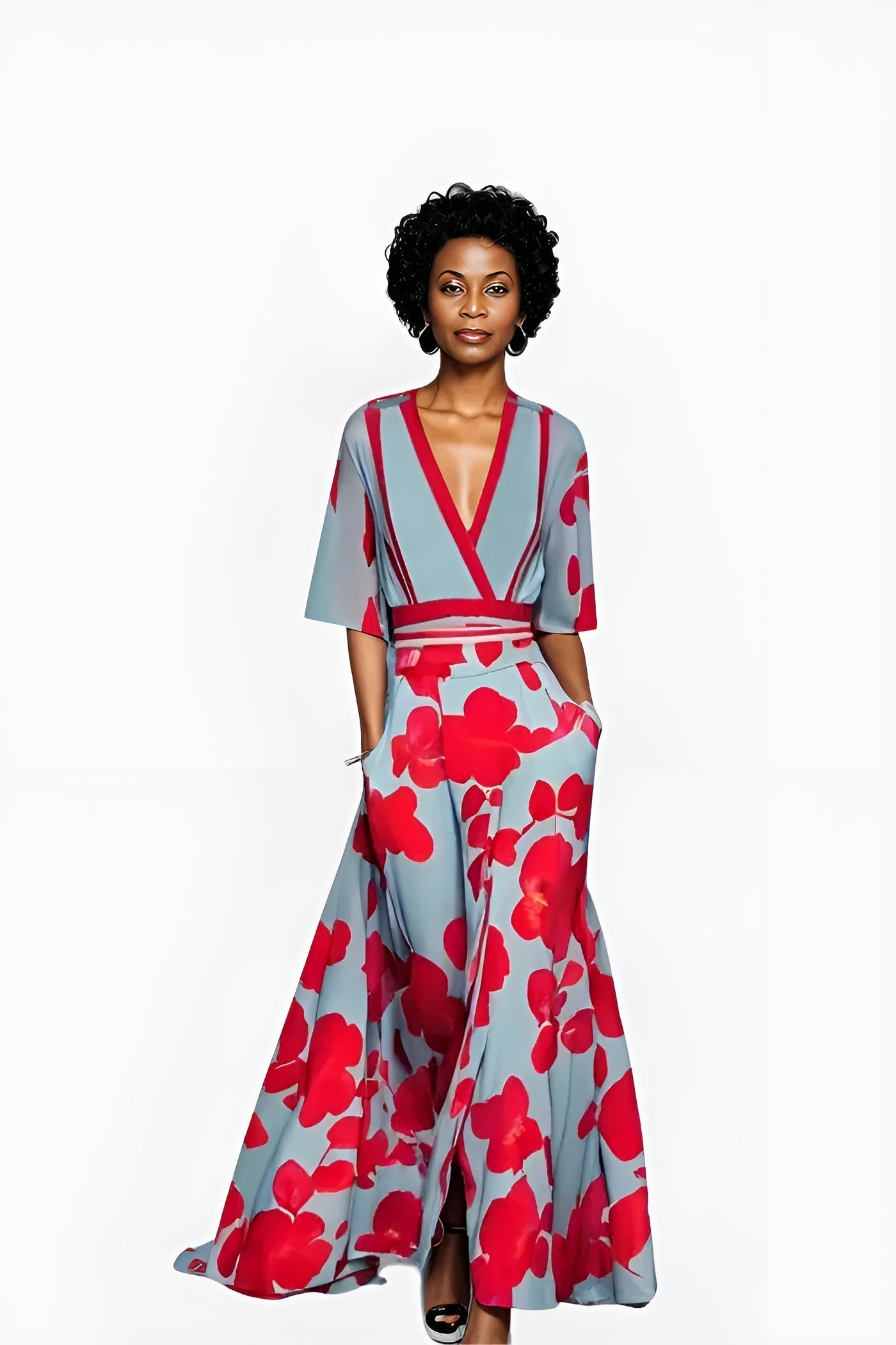Eliza | Women's V-Neck Floral Wrap Maxi Dress