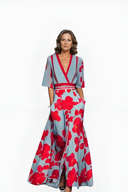 Eliza | Women's V-Neck Floral Wrap Maxi Dress