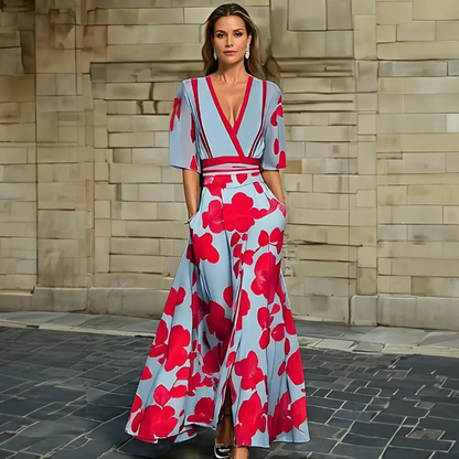 Eliza | Women's V-Neck Floral Wrap Maxi Dress