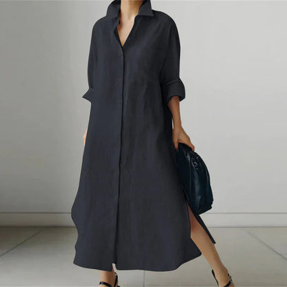 Ellen | Women's Long Sleeve Button-Down Maxi Dress
