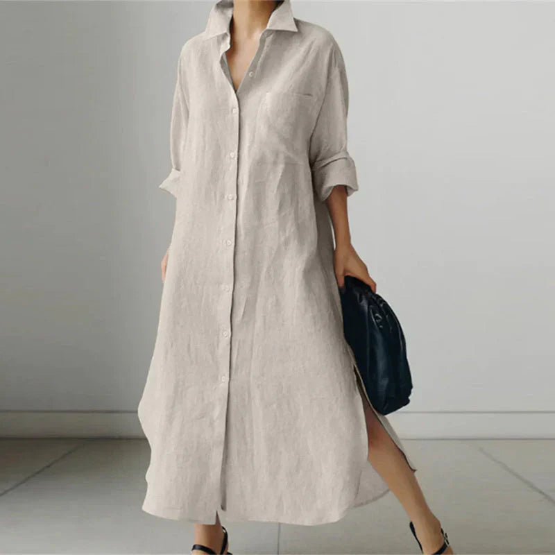 Ellen | Women's Long Sleeve Button-Down Maxi Dress
