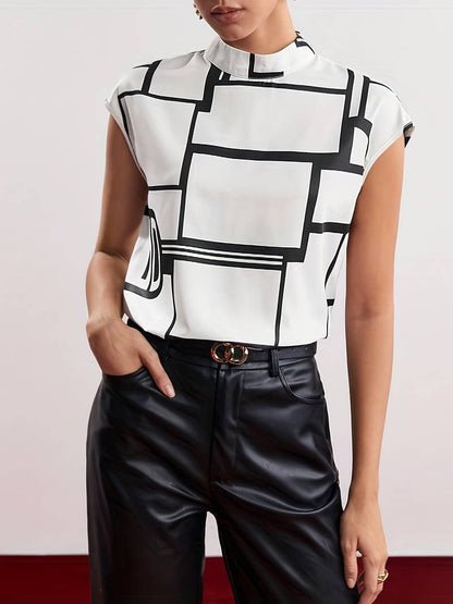 Ellen | Women's Sleeveless Mock Neck Graphic Print Blouse