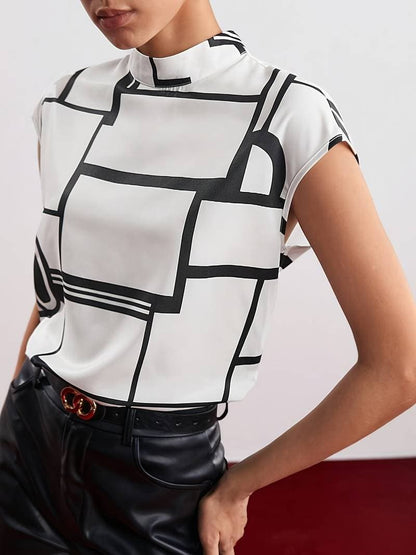 Ellen | Women's Sleeveless Mock Neck Graphic Print Blouse