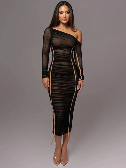 Evelyn | Women's One Shoulder Bodycon Midi Dress