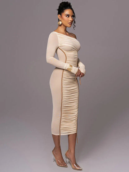 Evelyn | Women's One Shoulder Bodycon Midi Dress