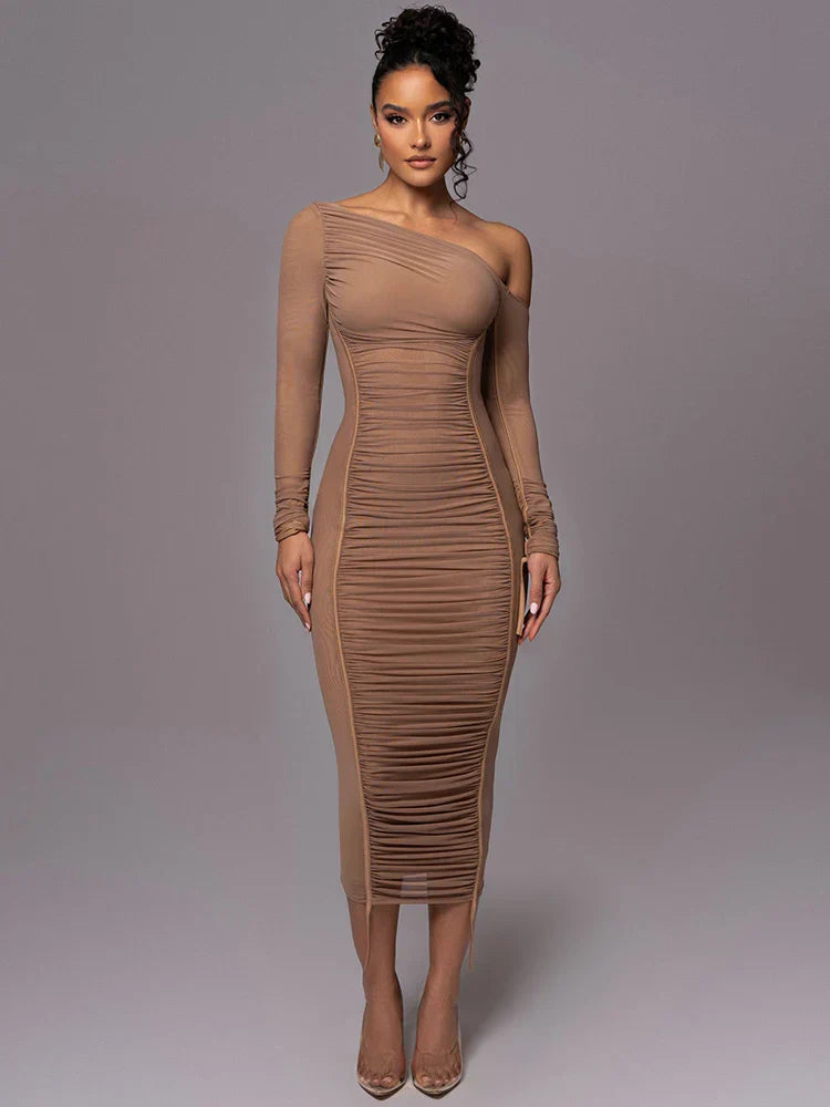 Evelyn | Women's One Shoulder Bodycon Midi Dress