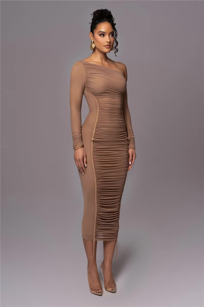 Evelyn | Women's One Shoulder Bodycon Midi Dress