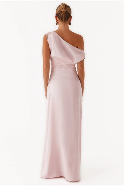 Solid Asymmetric Neckline Formal Dress