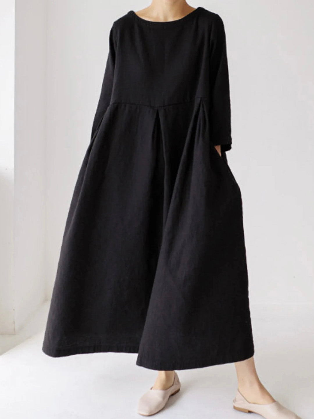 Ella - Loose Linen Dress with Side Pockets