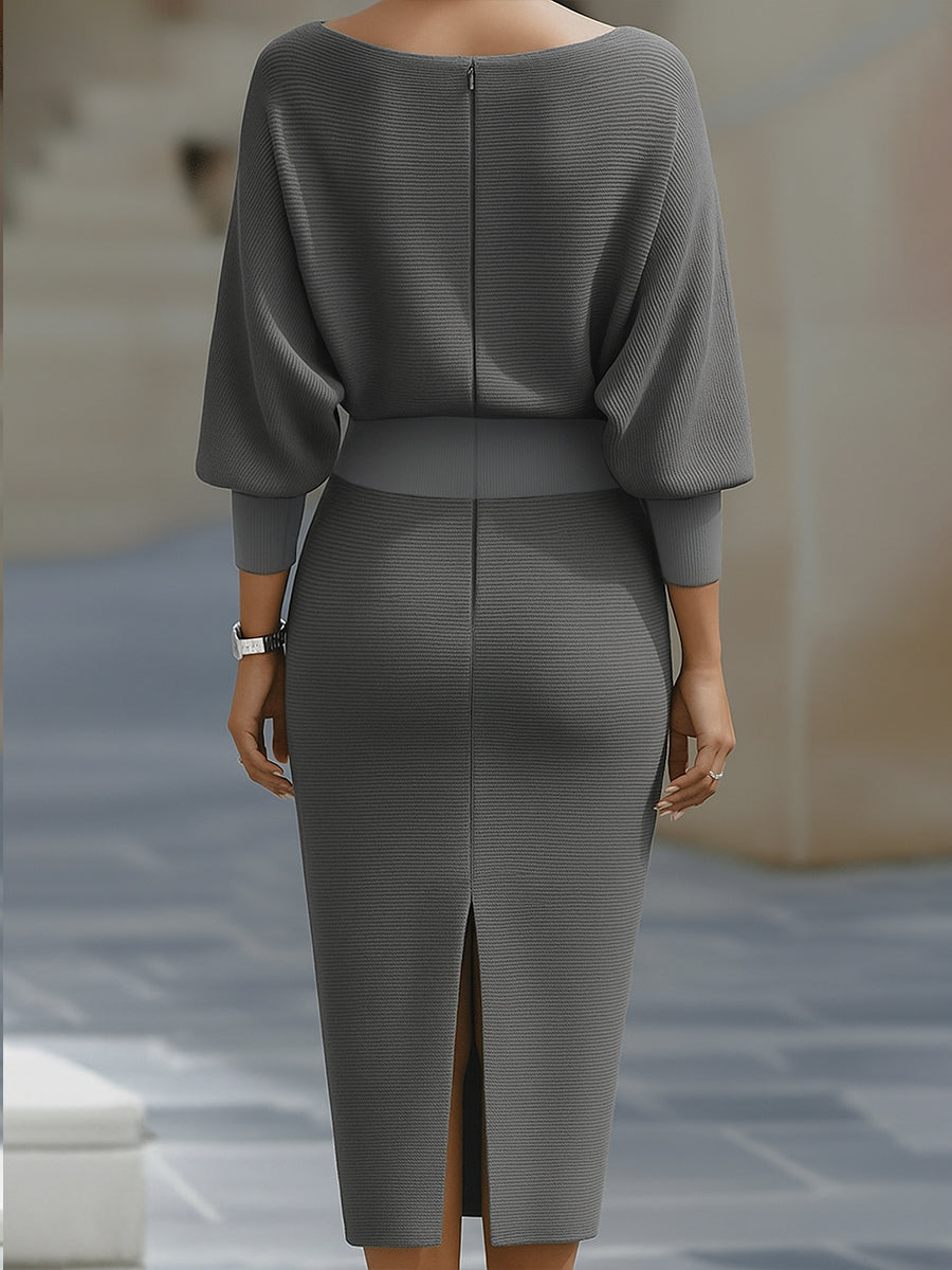 White Draped Batwing Midi Dress