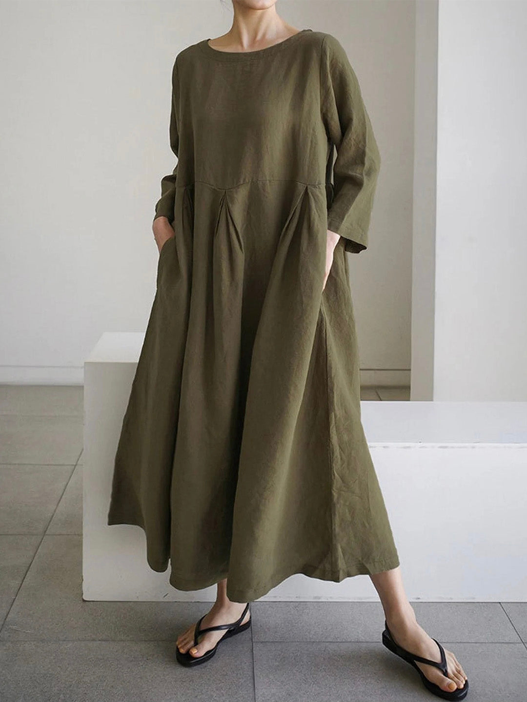 Ella - Loose Linen Dress with Side Pockets