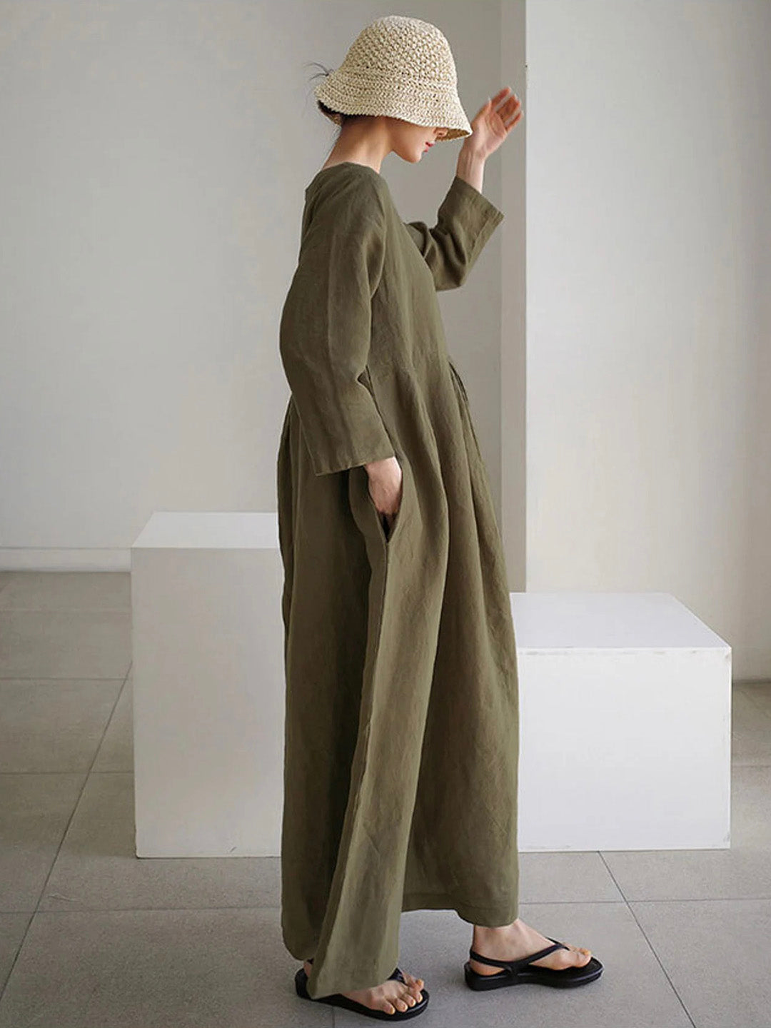 Ella - Loose Linen Dress with Side Pockets