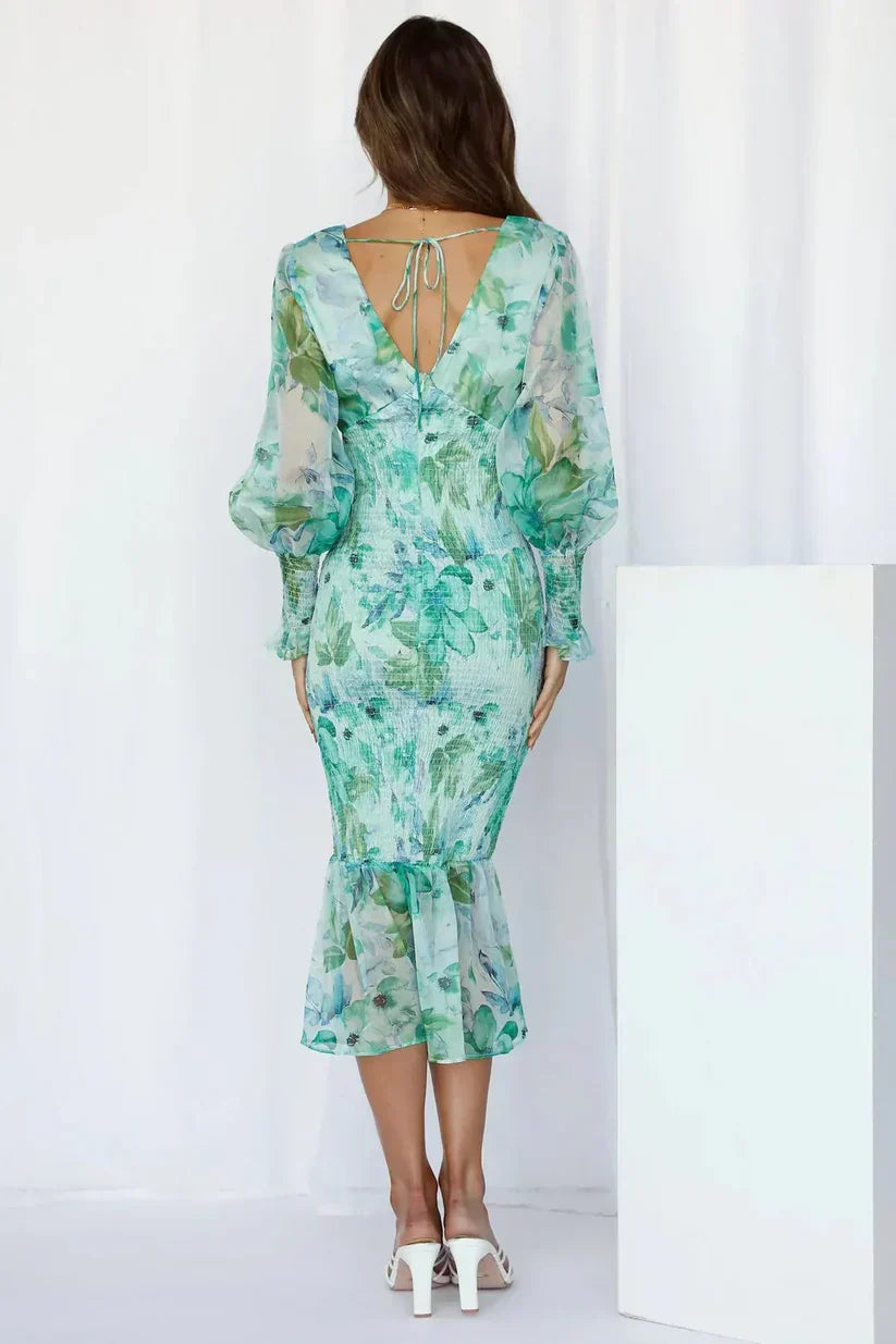 Gabrielle | Women's Floral Flowy Draped Dress Evening