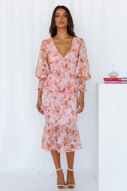Gabrielle | Women's Floral Flowy Draped Dress Evening
