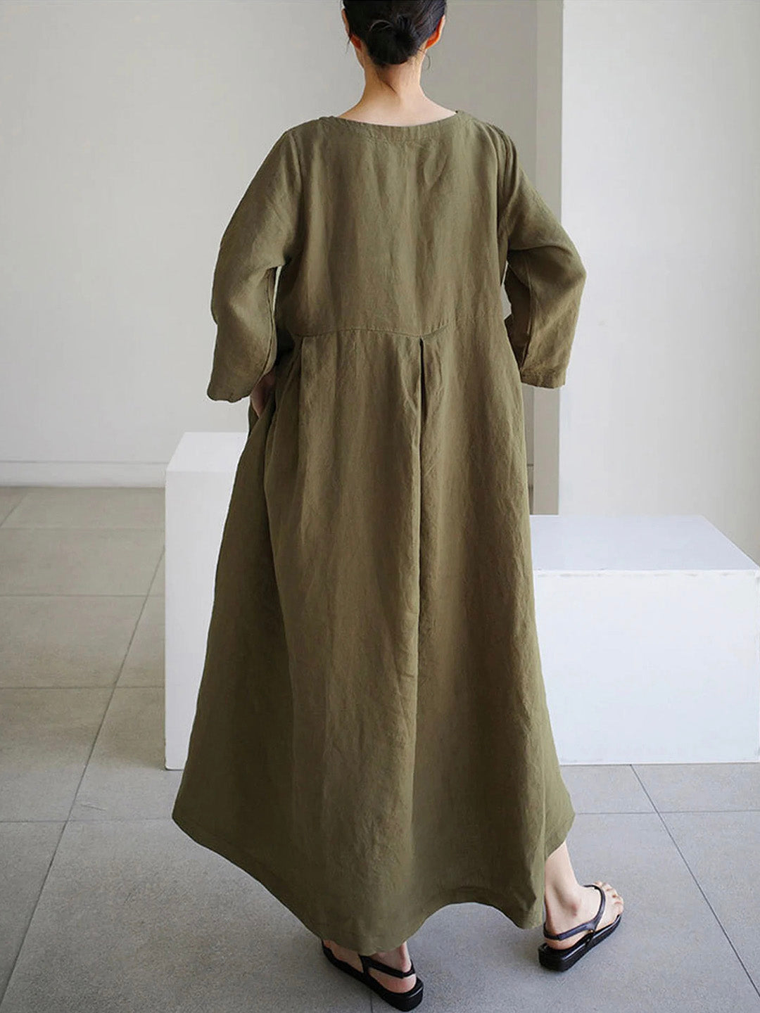 Ella - Loose Linen Dress with Side Pockets