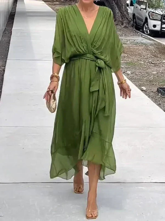 Whitney | Elegant Soft V-Neck Silk Dress for Women