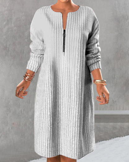 Solid Color Dress with Zipper