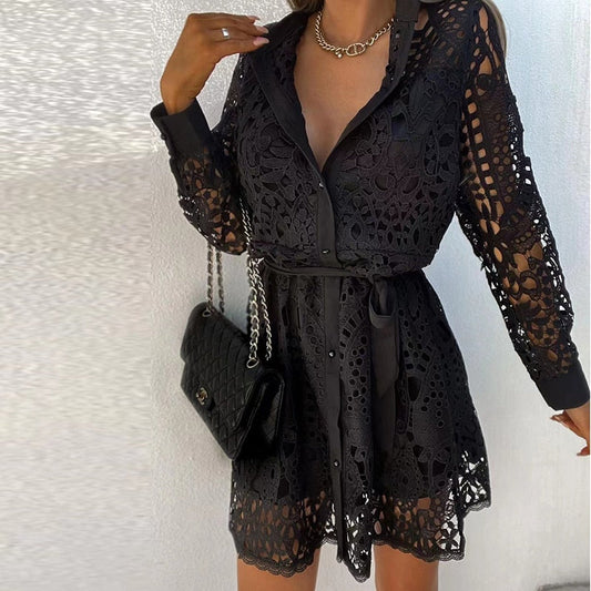 Nova | Lace Dress with Collared Neckline