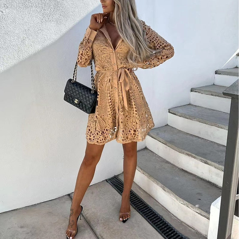 Nova | Lace Dress with Collared Neckline