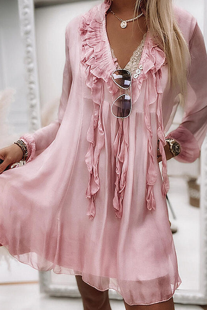 Mira | Knee Length Flowy Dress V-Neck