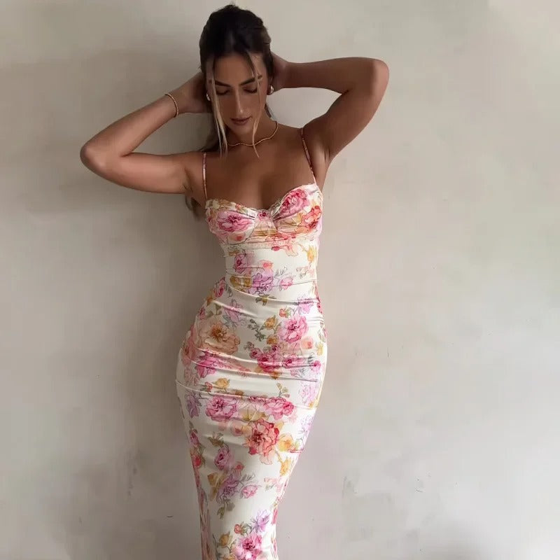 Heather | Elegant Floral Maxi Dress with Lace Trim