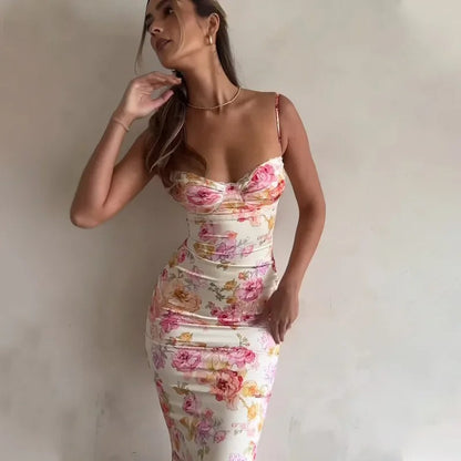 Heather | Elegant Floral Maxi Dress with Lace Trim