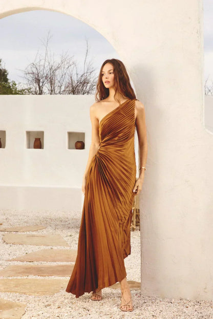 Sylviana - One Shoulder Pleated Midi Dress
