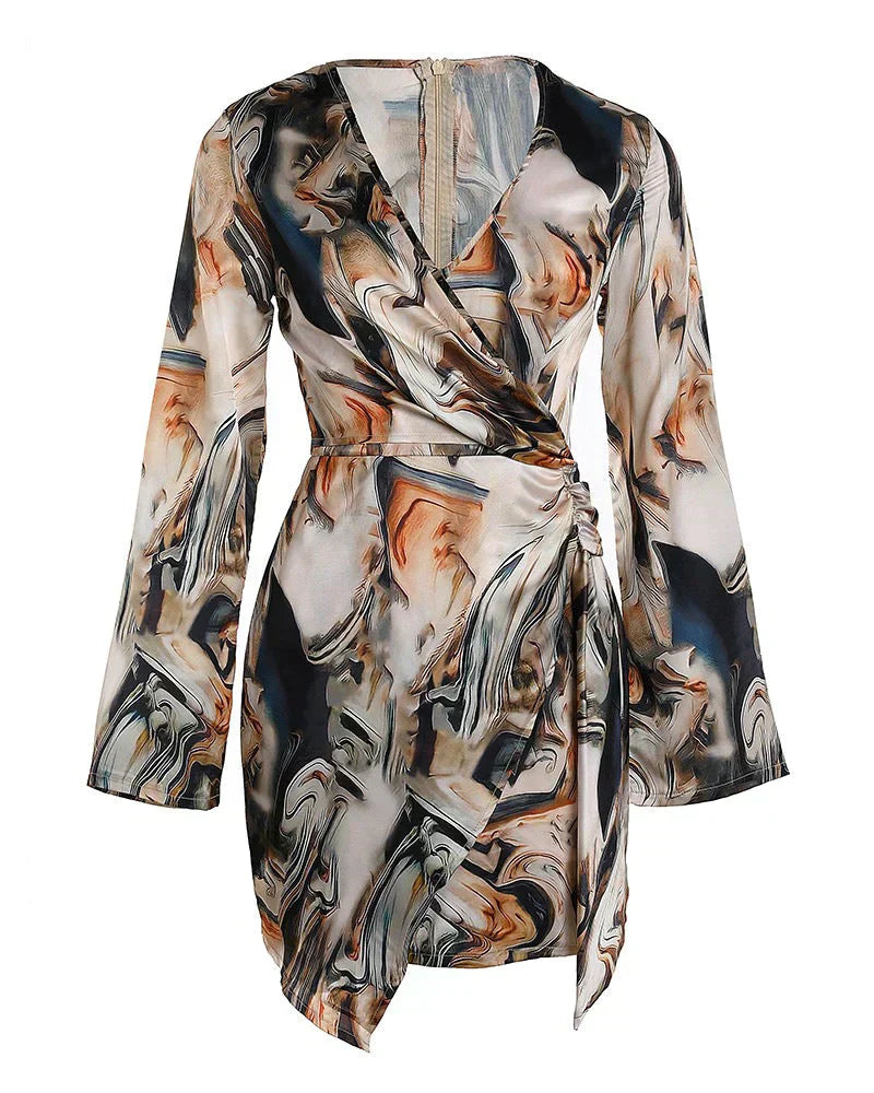 Spencer | Women's Abstract Marble Print Wrap Dress